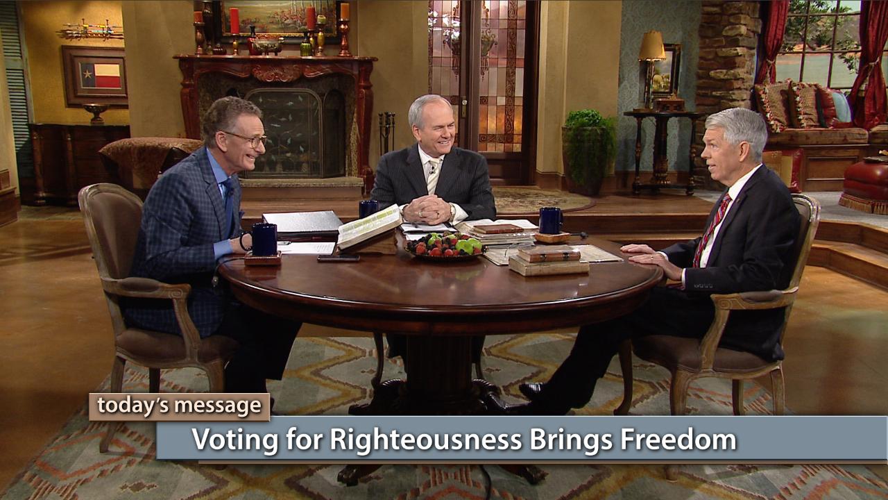 Voting for righteousness brings freedom—not only to our nation but to nations all over the world! When Americans vote for life and elect righteous leaders to rule, the changes that take place in our government are felt across the world. Watch this special "Faith for Our Nation" broadcast on Believer’s Voice of Victory with George Pearsons, David Barton and Buddy Pilgrim, and see how your single vote can make all the difference! Voting for righteousness brings freedom—not only to our nation but to nations all over the world! When Americans vote for life and elect righteous leaders to rule, the changes that take place in our government are felt across the world. Watch this special "Faith for Our Nation" broadcast on Believer’s Voice of Victory with George Pearsons, David Barton and Buddy Pilgrim, and see how your single vote can make all the difference!