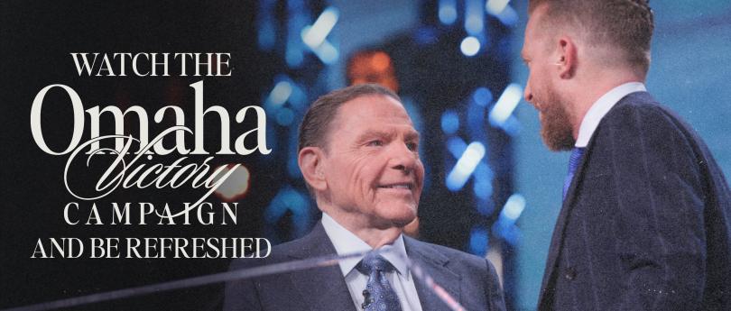 Kenneth Copeland and Jonathan Shuttlesworth onstage at the Omaha Victory Campaign